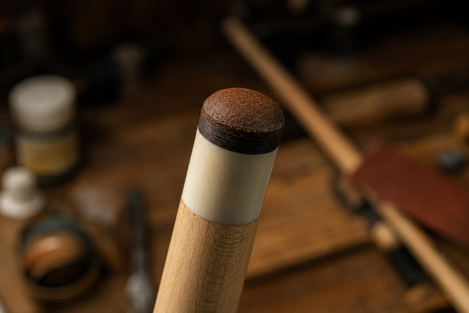 Close-up of a well-maintained cue tip showing proper dome shape and texture