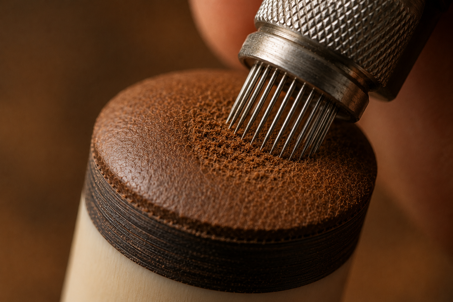 Using a tip pick to restore texture to a glazed cue tip