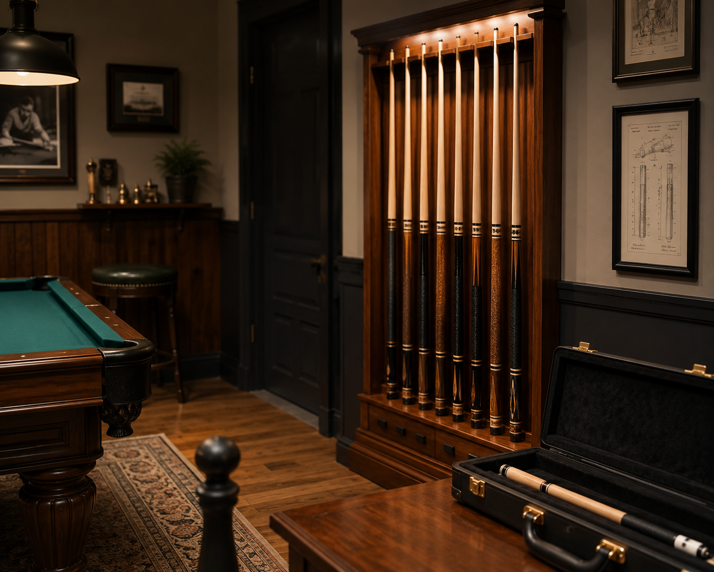 Elegant billiard room with warm lighting